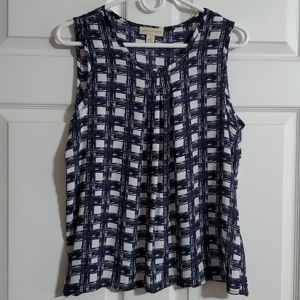 Appleseed's Women's Sleeveless Navy White Block Pattern Polyester Top Size 8